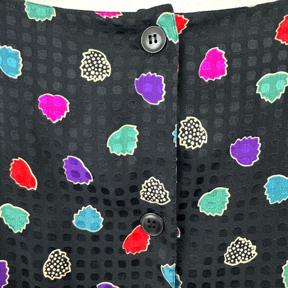 Anne Klein Women Vintage 100%  Silk Midi Dress Size 8 Leaves Classic Black Print - Picture 8 of 11